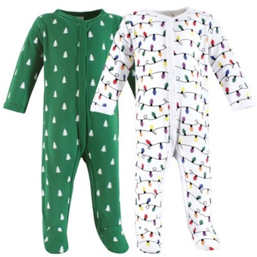 Hudson Baby Infant Baby Cotton Sleep and Play 2-Pack, Christmas Lights Trees, 0-3 Months
