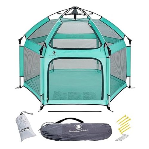 POP 'N GO PLAYPEN - Indoor & Outdoor Baby Playpen for Babies and Toddlers - Baby Beach Tent, Foldable, Portable W/Canopy, Travel Bag, & Mosquito Net - Pop Up Pack and Play Tent (Sweet Mint)