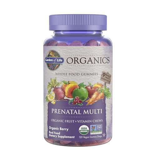Garden of Life Organics Prenatal Gummies Multivitamin with Vitamin D3, B6, B12, C & Folate for Healthy Fetal Development – Organic, Non-GMO, Gluten-Free, Vegan, Berry Flavor, 30 Day Supply