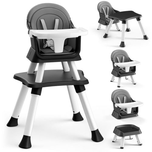 Kinder King 8 in 1 Baby High Chair, Coverts to Dining Booster Seat, Removable Tray & Double Seat Cover, Easy to Wipe, Dark Gray