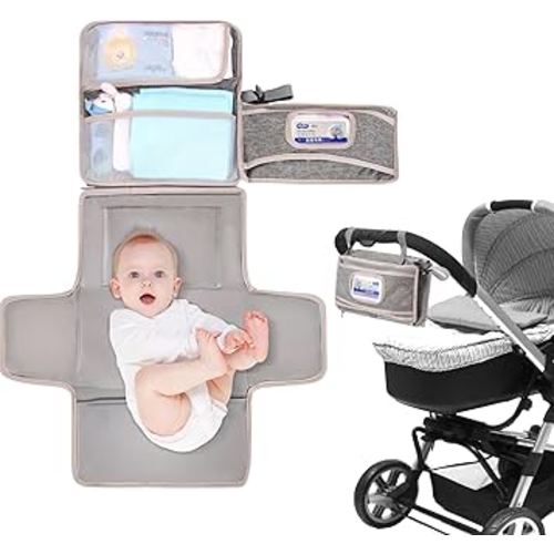 Baby Portable Diaper Changing Pad - Baby Diaper Changer Travel Bag with Wipes Pocket, Smart Design Portable Changing Mat,Gift for Newborn Girl & Boy,Gray.