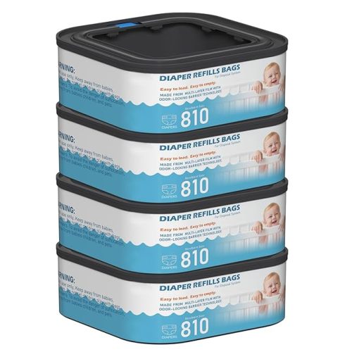 Jumbo Square Refills Disposal Bags Refill Compatible with Diaper Genie Classic, Compact and Select Pails, Hold Up to 810 Newborn-Sized Diapers Per Refill, 4 Packs