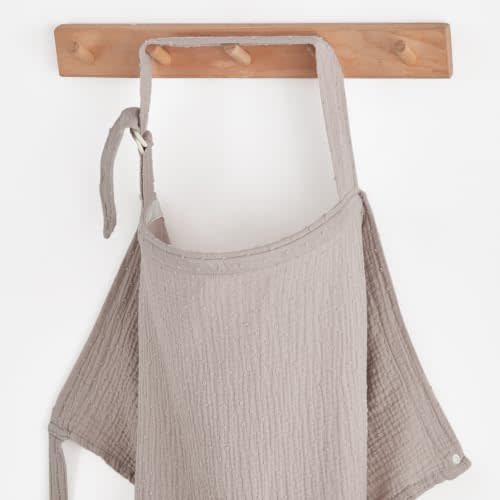 Blissful Diary Muslin Nursing Cover for Breastfeeding, Breathable Breastfeeding Cover up with Arch Neckline for Women, Nursing Apron (Dotted Agreeable Gray)