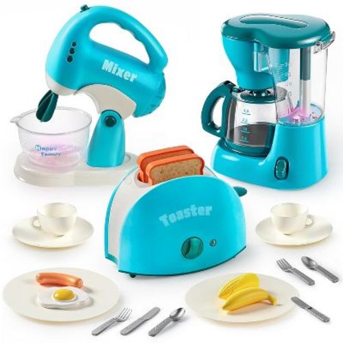 Joyfy Kids Play Kitchen Toys with Lights Sounds, Pretend Play Food Set with Maker, Mixer, Toaster, Birthday Christmas Gift for Toddlers Ages 3 4 5 6