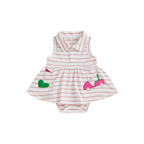 BemeyourBBs Girls Romper Dress Golf Embroidery Sleeveless Lapel Stripe Jumpsuit