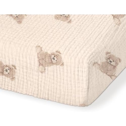 Organic Pack and Play Sheets Fitted 38”x26” 100% Muslin Cotton, Mini Crib Sheets Compatible with Graco/hiccapop/YENING/Dream On Me/Babylicious Pack N Play Mattress, Playard Bedding Sheet Bed Cover
