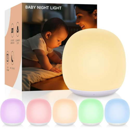 Night Light for Kids, Baby Light for Nursery with 8 RGB Colors Changing, Egg Night Light with 1H Timer & Touch Control, Soft BPA Free Portable Dimmable Night Lamp for Kids Room