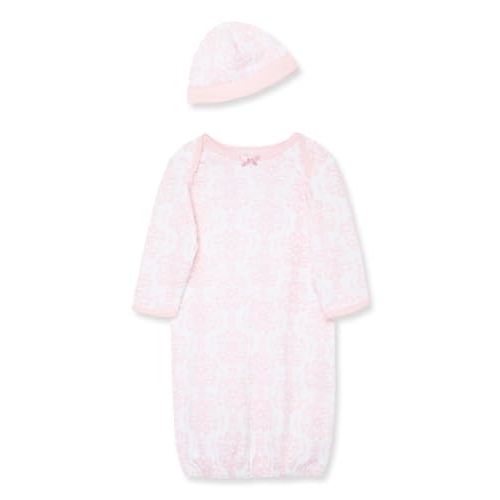 Little Me Clothes for Baby Girls' 2-Piece Nightgown and Cap Set 100% Cotton with Elastic Bottom, Baby Essentials, 0-3 Months