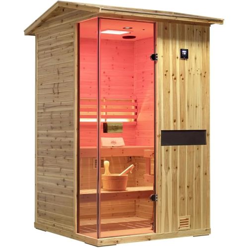 Outdoor Sauna Steam 2 Person, 2.5kW Traditional Saunas for Home with Red Light Therapy＆Negative-Ion, 240V/18Am, US Fir Wood