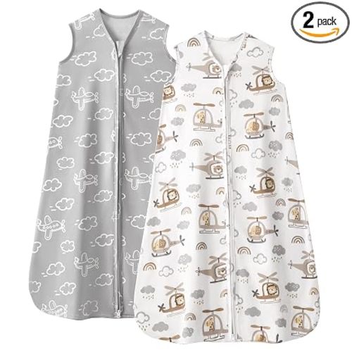 Baby Sleep Sack 0-6 Months, 0.5 TOG Wearable Blanket for Baby Boy and Girl, 2-Way Zipper Newborn and Infant Sleeping Bag 2 Pack, Lightweight Sleep Sacks Grey Helicopter(Small)