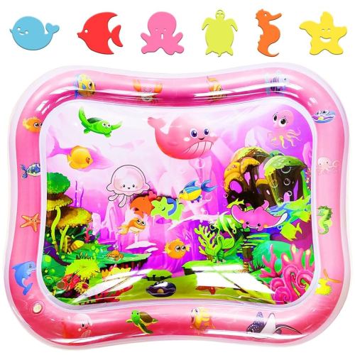 Large Baby Water Mat XXL 37.4"x29.9", Safe Inflatable Tummy Time Mat for Infants & Toddlers with Ocean Animals, Newborn Water Pad Sensory Toy for Playtime & Early Education (Pink)