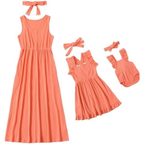 IFFEI Mommy and Me Dresses Matching Outfits Floral Printed Sleeveless Tank Maxi Dress for Mother and Daughter