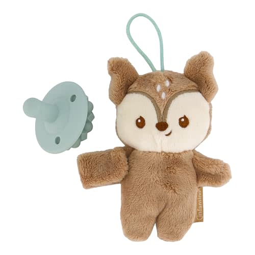 Infantino Snuggle & Soothe PaciPal - Soft Fabric Pacifier Pal with Premium Silicone Pacifier for Baby's Comfort and Self-Soothe, Deer
