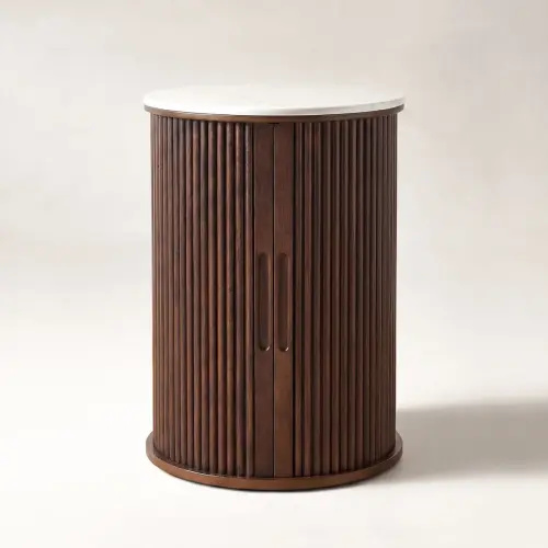 Fluted Round End Table with Storage