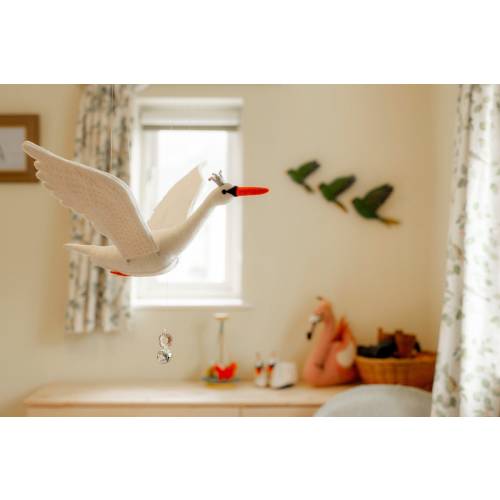 Flapping Swan Baby Room Mobile Handmade Organic Felt Nursery Decor with Silver Bell, Eco-Friendly Baby Bedroom Hanging Toy Gift