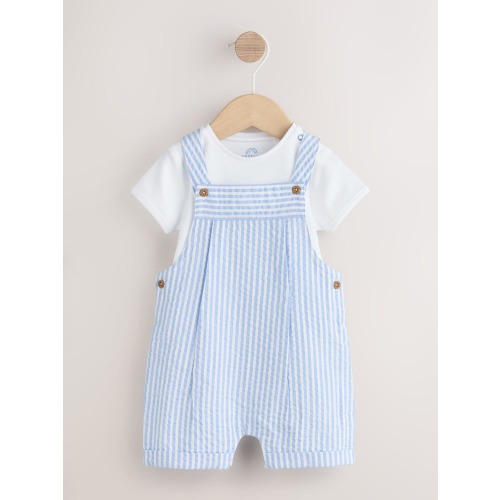 Blue Stripe Woven Dungaree and Bodysuit Baby Set (0mths-2yrs)