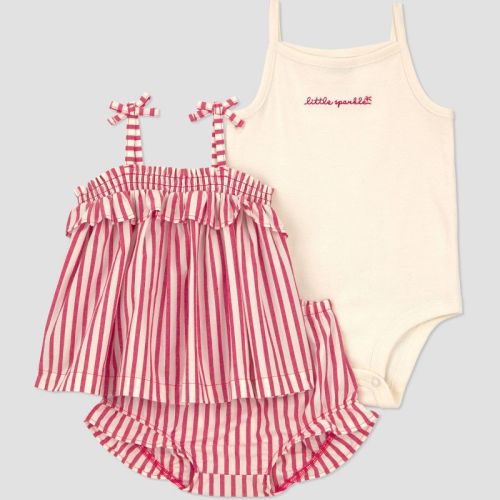 Carter's Just One You® Baby Girls' 3pc Striped Americana Tank Top with Bodysuit and Bloomer Set - Ivory/Red 3M