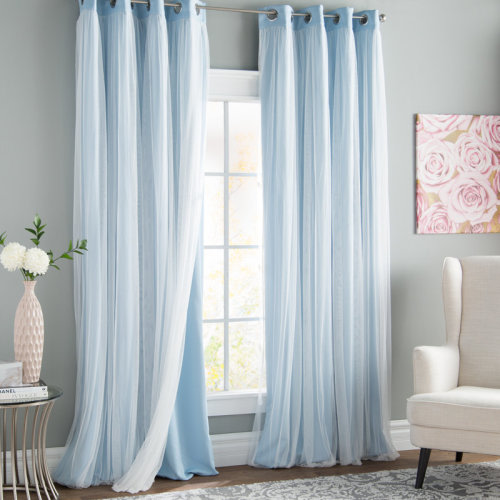 Lark Manor™ Fortuna Brockham Solid Tulle Overlay Room Darkening Grommet Curtain Panels & Reviews | Wayfair