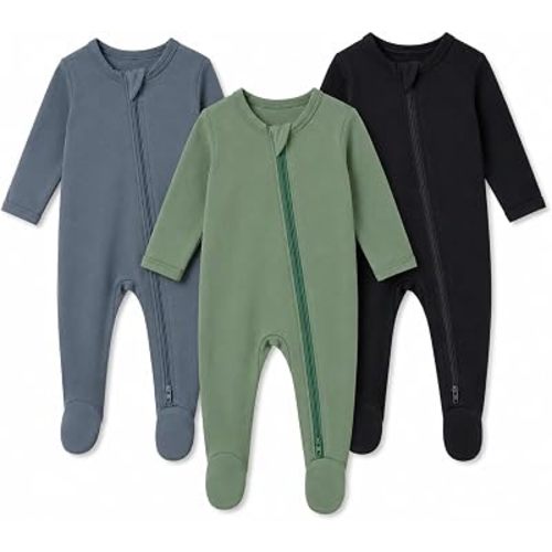 GUISBY Baby Footed Rayon of Bamboo Pajamas 2-Way Zipper