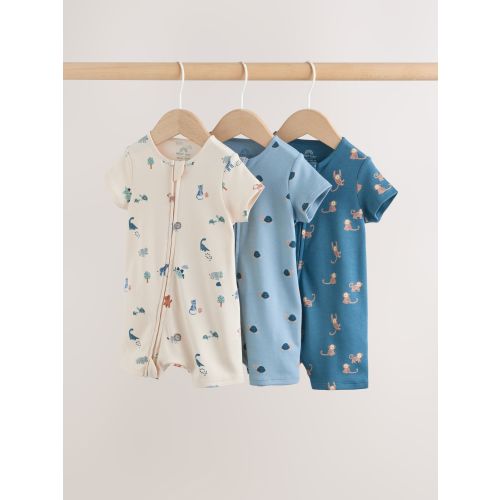 Teal Blue Two Way Zip Baby Rompers 3 Pack (0mths-3yrs)