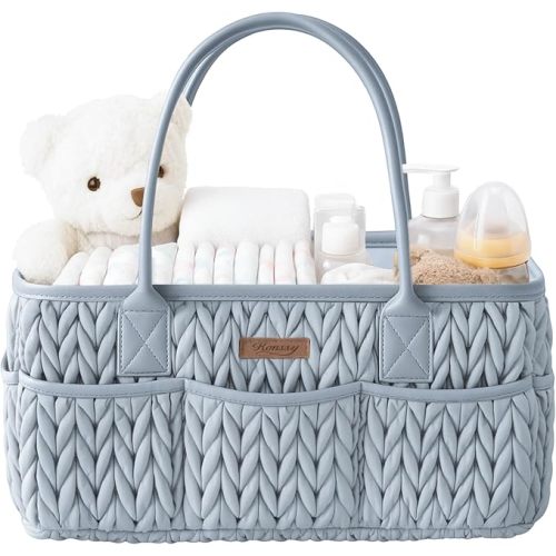 Konssy Baby Diaper Caddy Organizer, Braided Quilted Design with PU Handles