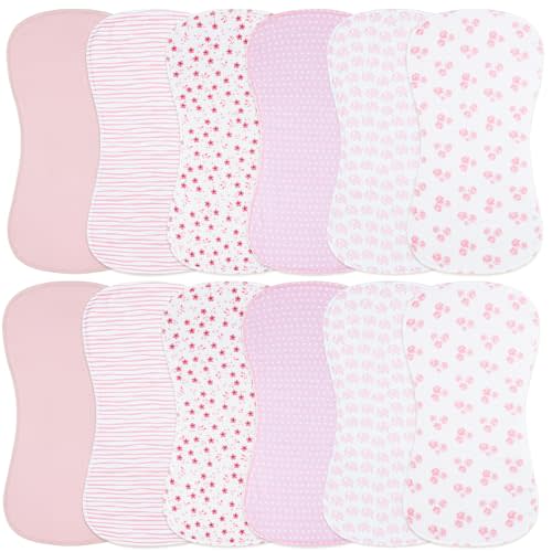 Benoxine Baby Burp Cloths Large Size 3-Layers Thicken 100% Cotton Super Absorbent and Soft Baby Spit Up Burping Rags Baby Burp Cloth Set for Girls 12 Pack