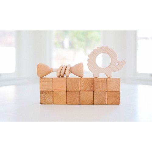 Baby Gift Box: Wood Rattle, Bunny, & Blocks