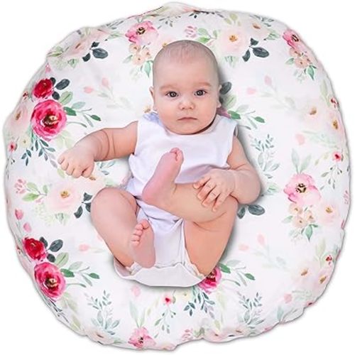 Floral Newborn Lounger Pillow Cover, Lounger Cover for Boys Girls,Pink Flower, Snugly Fit Infant Lounger for Baby, Infant Removable Slipcover, Breathable & Reusable (Lounger Pillow Not Included)