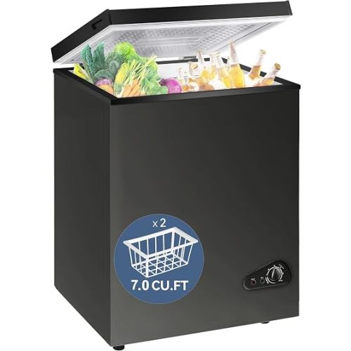 7 Cubic Feet Deep Freezers Top Door with Removable Basket, 7 Temperature Control Energy Saving for Home Office Apartment Commercial Shop Bar Indoor Use, Grey