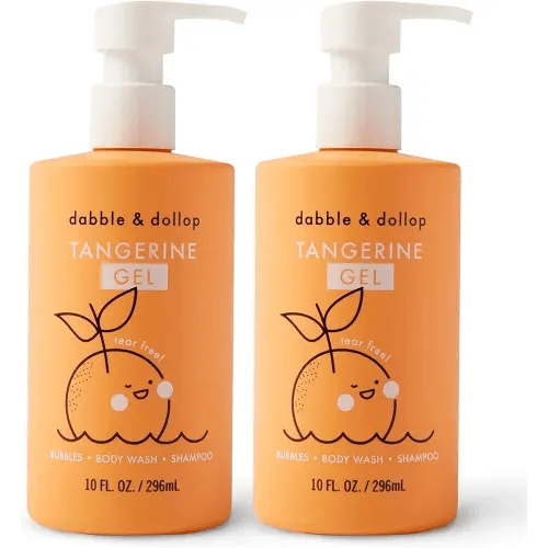 Dabble & Dollop Tangerine Body Wash & Shampoo - 3 in 1 Natural Bubble Bath for Kids, USA-Made, Paraben & Sulfate Free, Vegan, Gluten-Free, Tear-Free (10oz, Pack of 2)
