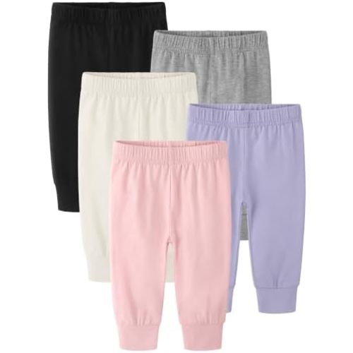 5 Pack Baby Girl Pants, 0-24M Cotton Baby Leggings for Infant Newborn