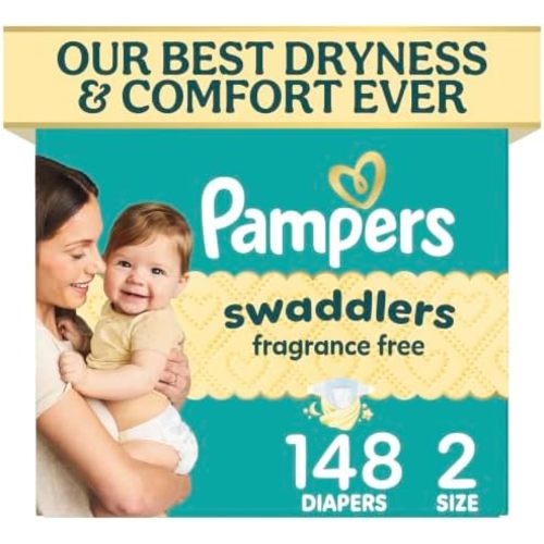 Pampers Swaddlers Diapers, Size 2 (10-22 lbs), 148 Count, Fragrance Free, Hypoallergenic, Absorbent, Pediatrician Recommended, Skin Safe