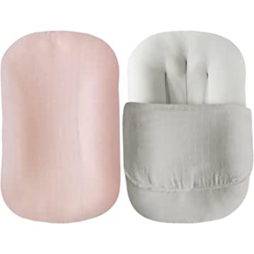 Muslin Baby Lounger Cover 2 Pack Infant Padded Loungers Cover, Newborn Organic Cotton & Bamboo Removable Slipcover Babynest Cover for Boys & Girls (Grey & Pink)