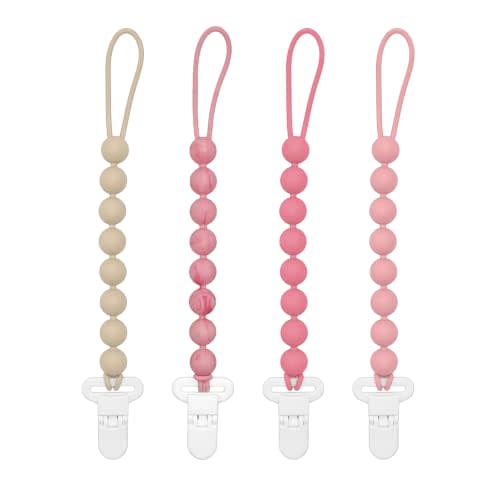 Silicone Pacifier Clip for Baby Girls, Paci Binky Holder 4 Pack | Food Grade Silicone, One Piece Design, Soother Binky Holder, Teething Relief, Baby Shower, Birthday, Christmas, Baby Registry