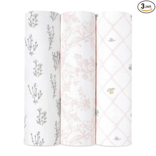 aden + anais Silky Soft Swaddle Blanket, Boutique Muslin Blankets for Girls & Boys, Baby Receiving Swaddles, Ideal Newborn & Infant Swaddling Set, Perfect Shower Gifts, 3 Pack, French Floral