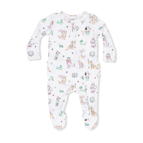 Country Club Dogs Pink - 2 Way Ruffle Back Zipper Footie – Angel Dear