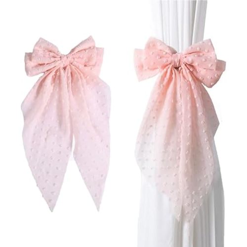 Bow Curtain Tiebacks, 2Pcs Beautiful Decoration Curtain Strap, Lace Rope Curtain Tiebacks YueLvoe for Home Bedroom Offices Dining Rooms Wedding Party Decoration (Pink)