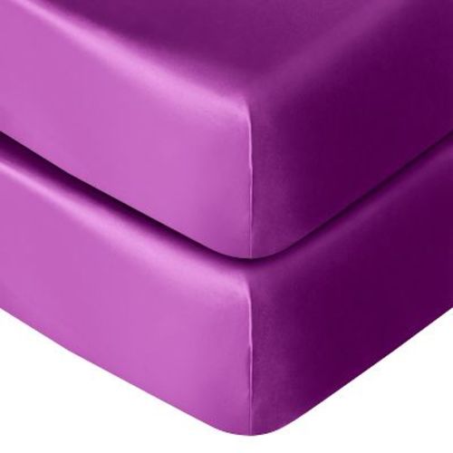 2 Pack Silk Satin Fitted Crib Sheet, Super Soft and Silky Crib Sheet for Boys, Girls, Unisex, 28x52 Inches, Purple - NTBAY