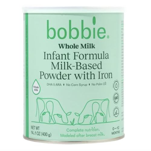 Bobbie Whole Milk, Grass Fed Baby Formula with Iron, Plant Based DHA and ARA, Vitamin D and Protein Blend Modeled After Breast Milk, For Newborn Baby to 12 Month Old, 14.1 oz