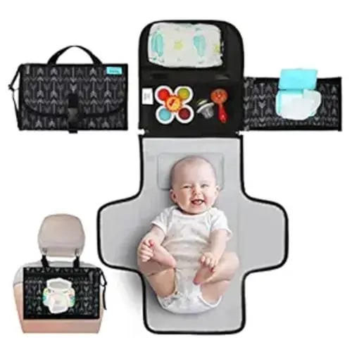 Kopi Baby Portable Diaper Changing Pad - Baby Diaper Changer Travel Bag with Wipes Pocket, Smart Design Portable Changing Mat, Infant Travel Station Kit, Gift for Newborn - Black Arrows, Classic