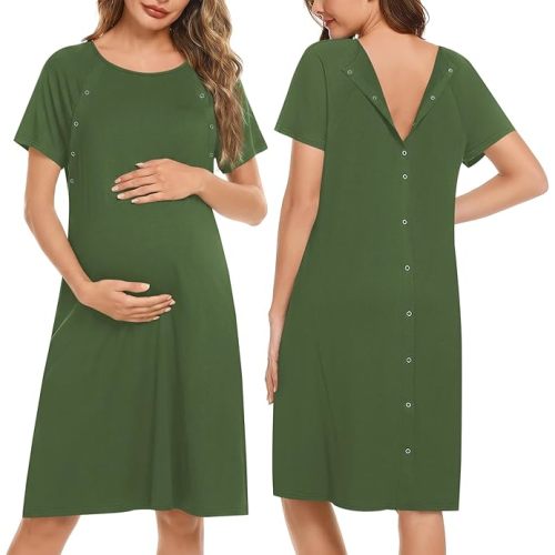 Ekouaer Women’s Nursing/Delivery/Labor/Hospital Nightdress Short Sleeve Maternity Nightgown with Button S-XXL