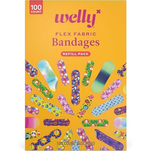 Welly Bravery Badge Value Pack | Adhesive Flexible Fabric Bandages | Assorted Shapes and Patterns for Minor Cuts, Scrapes, and Wounds - 100 Count