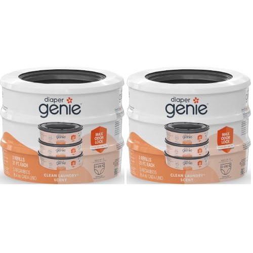 Diaper Genie Bags Refills 270 Count (Pack of 6) Clean Laundry Scent | Diaper Pail Refills with Max Odor Lock | Holds up to 810 Newborn Diapers