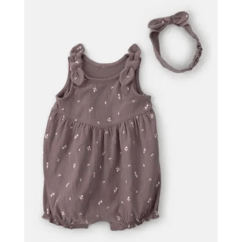 Baby Girl 2-Piece Floral Sleeveless Romper Set - Brown | Carter's
