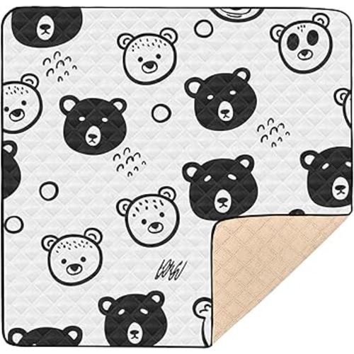 Black White Bears Baby Play Mat 50x50 Inch One-Piece Soft Crawling Mat Waterproof Playmat with Non-Slip Bottom for Babies, Toddlers, and Infants