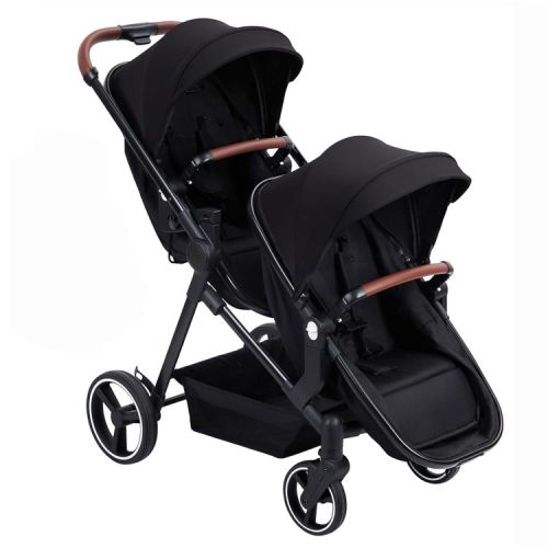 Tandem Double Stroller for Newborn & Toddler, Foldable Twin Stroller with Reversible Seat, 5-Point Safety Harness, Adjustable Canopy & Backrest