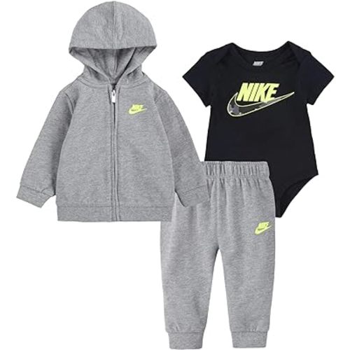 Nike Baby Boys Bodysuit, Full Zip Hoodie & Pants 3 Piece Set (G(56I553-GEH)/B, 9 Months)