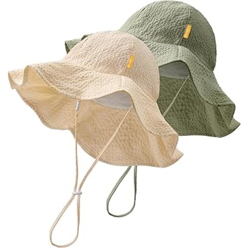 HONGTEYA Baby Sun Hat Toddler Girl Beach Hat Adjustable Outdoor Summer Hat UPF 50+ Sun Protection Wide Brim Infant Kids