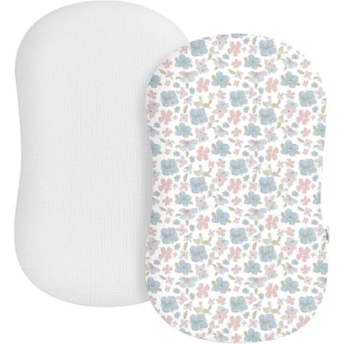 Muslin Baby Lounger Cover 2 Pack, Soft Breathable Newborn Lounger Pillow Cover for Boys Girls Infant
