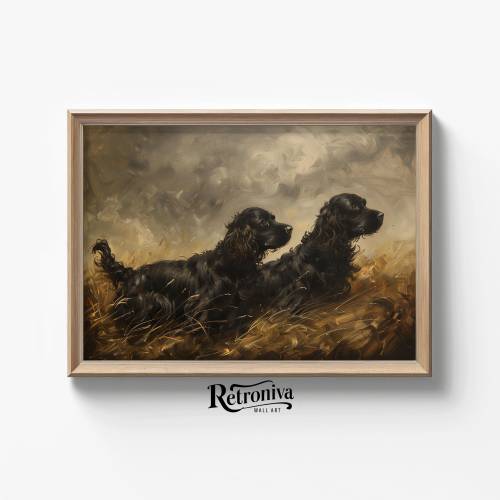 Boykin Spaniels Vintage Portrait Oil Painting | Hunting Dog Painting Animal Art Print | Animal Wall Decor | Retroniva PRINTABLE Art ANM-007